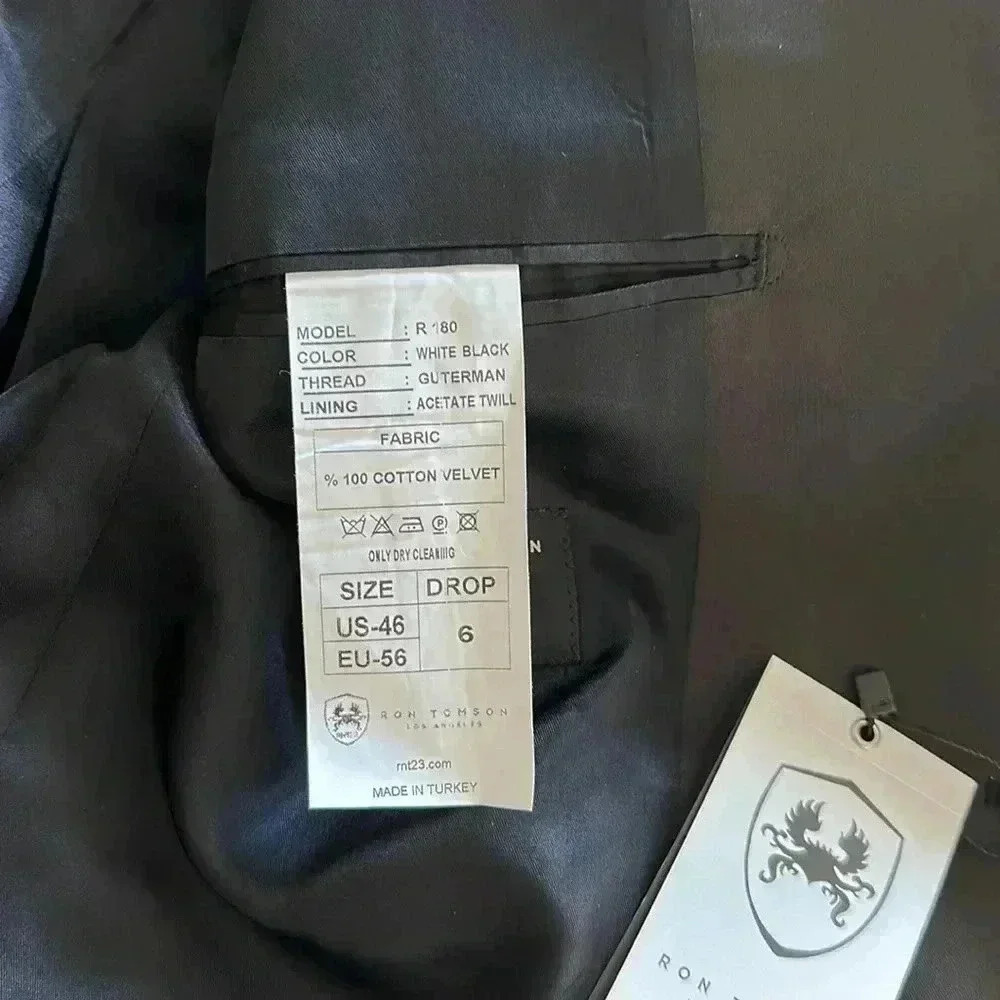 NWT Ron Tomson N° R180S Italian Velvet Satin Shawl Lapel Tuxedo- Houndstooth 46R - Picture 15 of 16